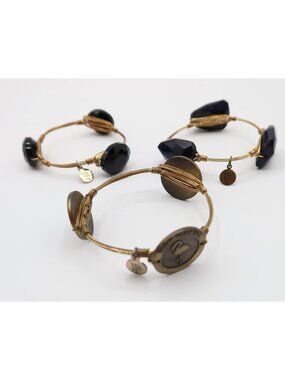 BOURBON & BOWTIES Wire Wrap Bangle Set Of 3 Stone Florida Gold Tone Stackable